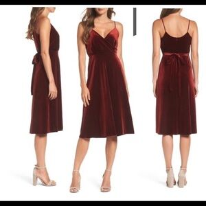 Ali & Jay Sleeveless Velvet Faux Wrap Midi Dress